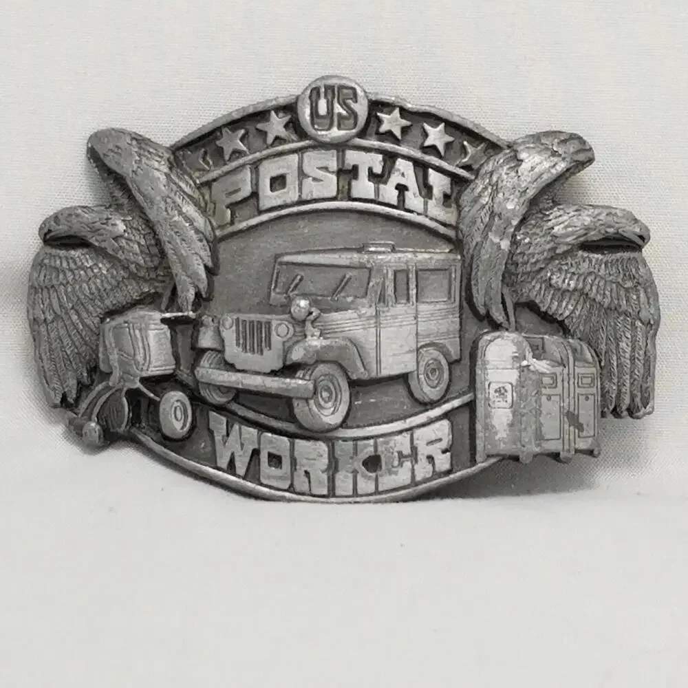 Vintage Belt Buckle 1989 Pewter US‎ Postal Worker Willis Jeep Siskiyou Buckle Co